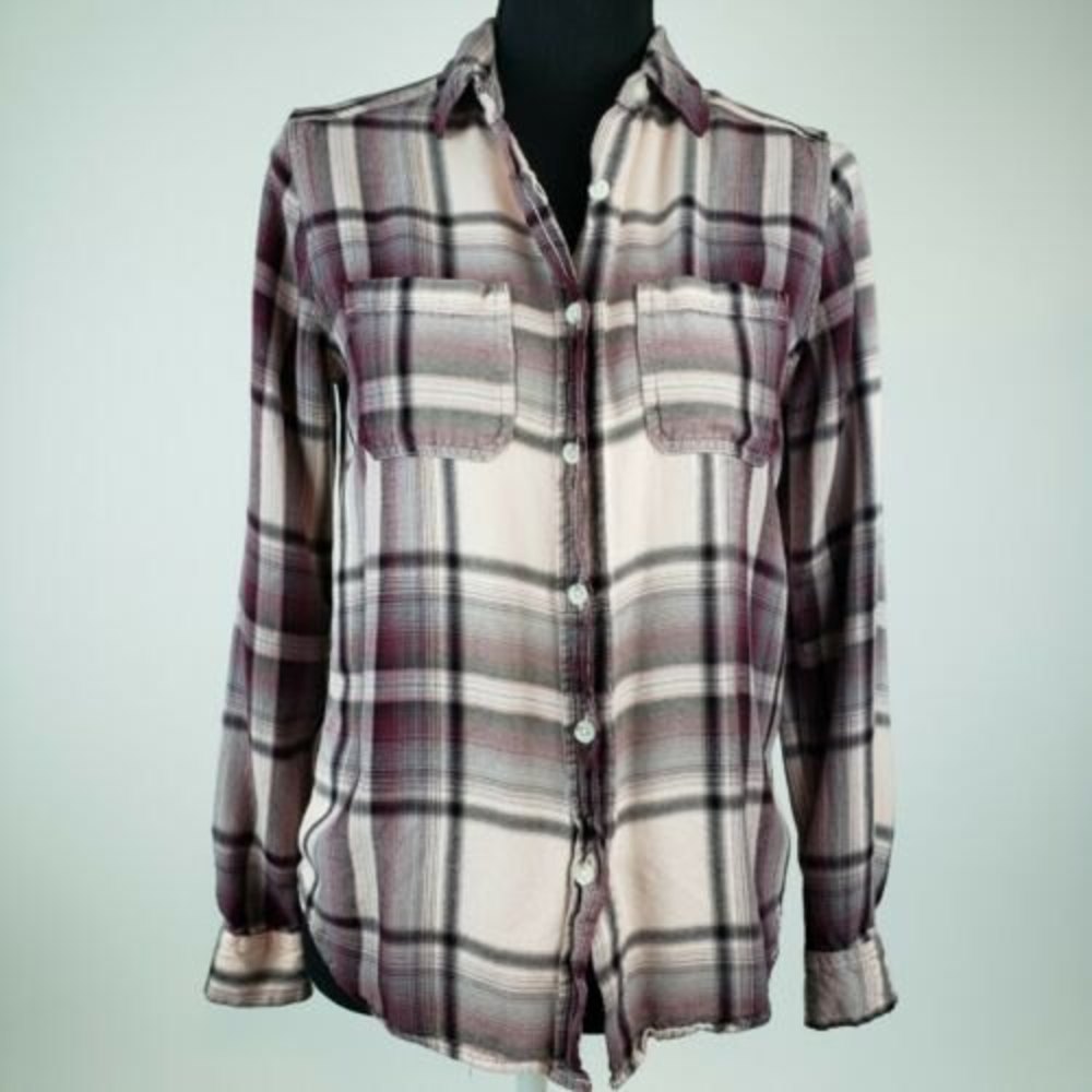 Mossimo Supply Co Women's Plaid Flannel Shirt Plum & White (Size XS)
